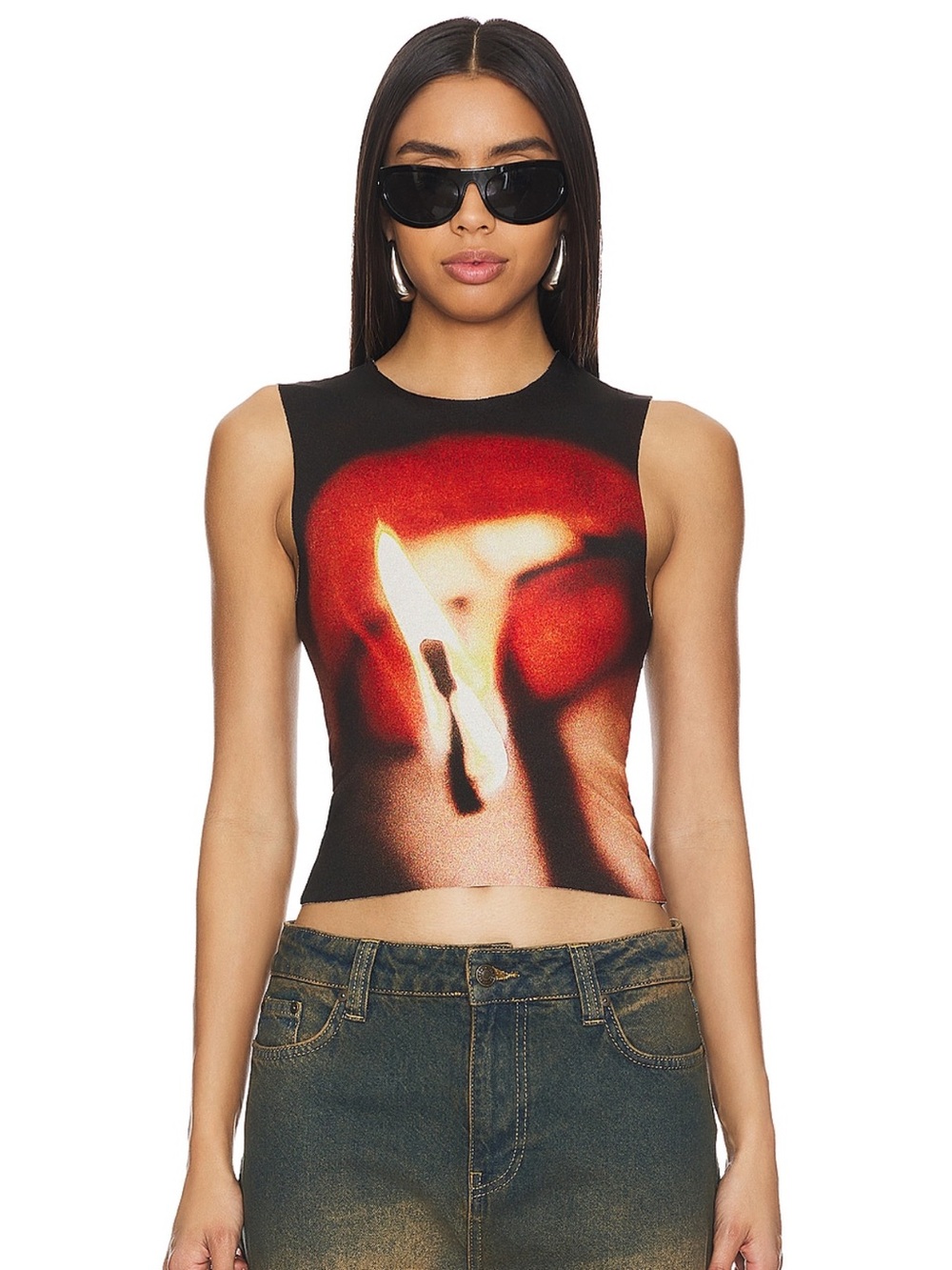Jaded London Graphic Sleeveless Tee in Red & Black